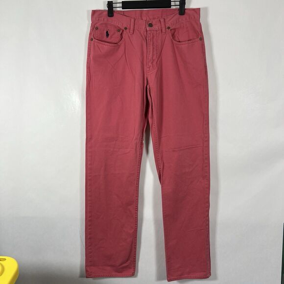 Vintage Polo Ralph Lauren Jeans Mens Size 32x32 Pink Navy Pony Straight Leg - Picture 1 of 16